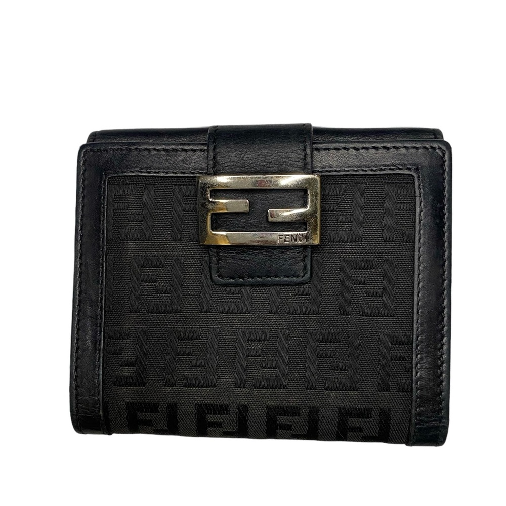 Pre-owned Vintage Fendi Zucchino FF Logo Compact Wallet Black - Picture 3 of 14